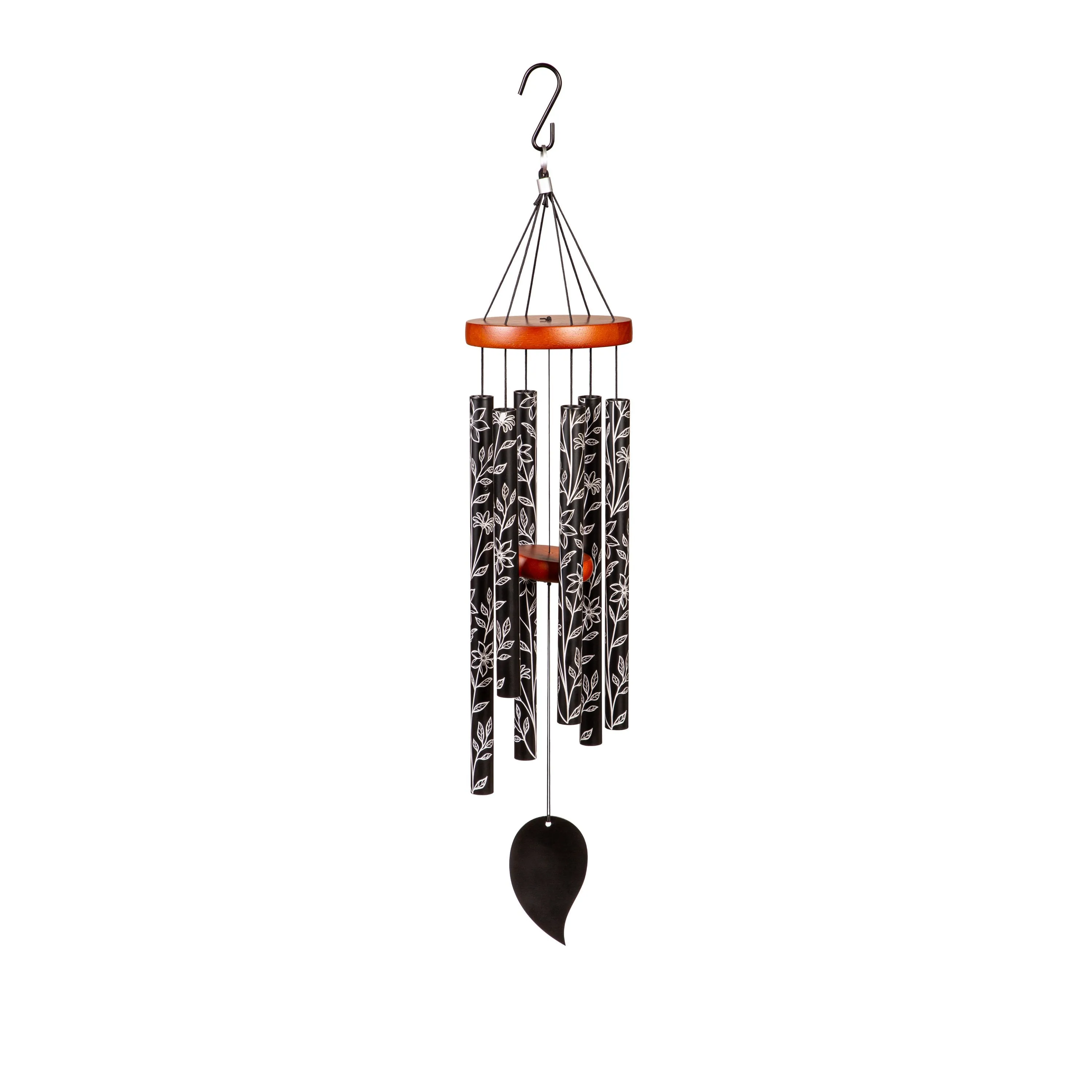Evergreen Wind,30" H Black Etched Hand Tuned Wind Chime, Scale of "A",6x6x30 Inches