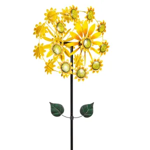 Evergreen Wind,75"H Double Sunflower Wind Spinner,22.05x14.96x74.41 Inches