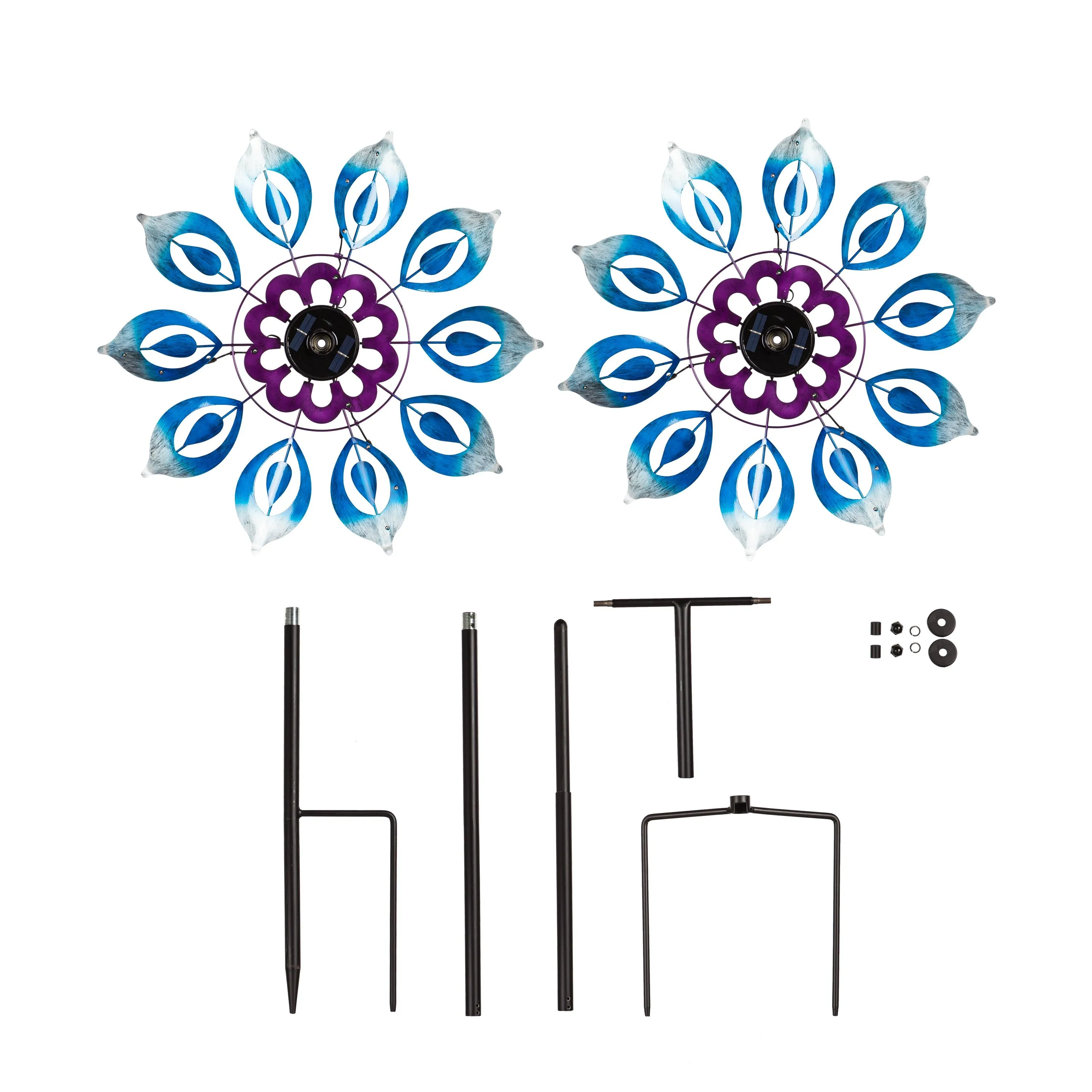 Evergreen Wind,75"H Solar Wind Spinner, Blue Blooms,24x10.25x75 Inches