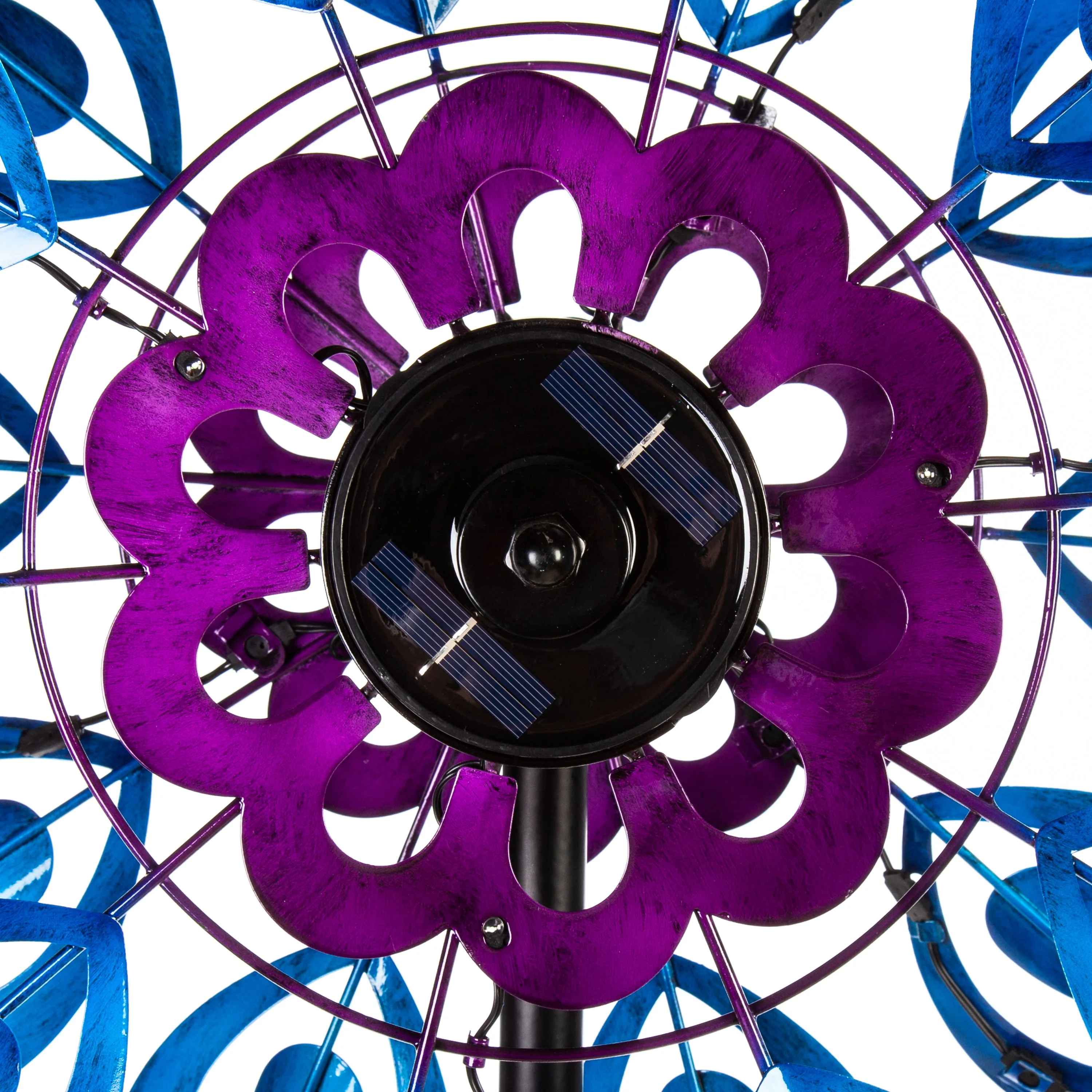 Evergreen Wind,75"H Solar Wind Spinner, Blue Blooms,24x10.25x75 Inches