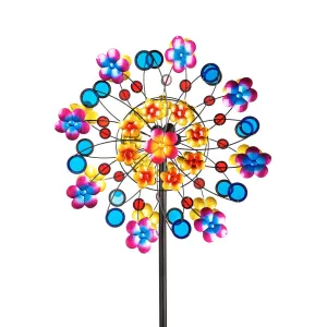 Evergreen Wind,75"H Wind spinner, Blue and Gold Pansy,24x10.25x75 Inches
