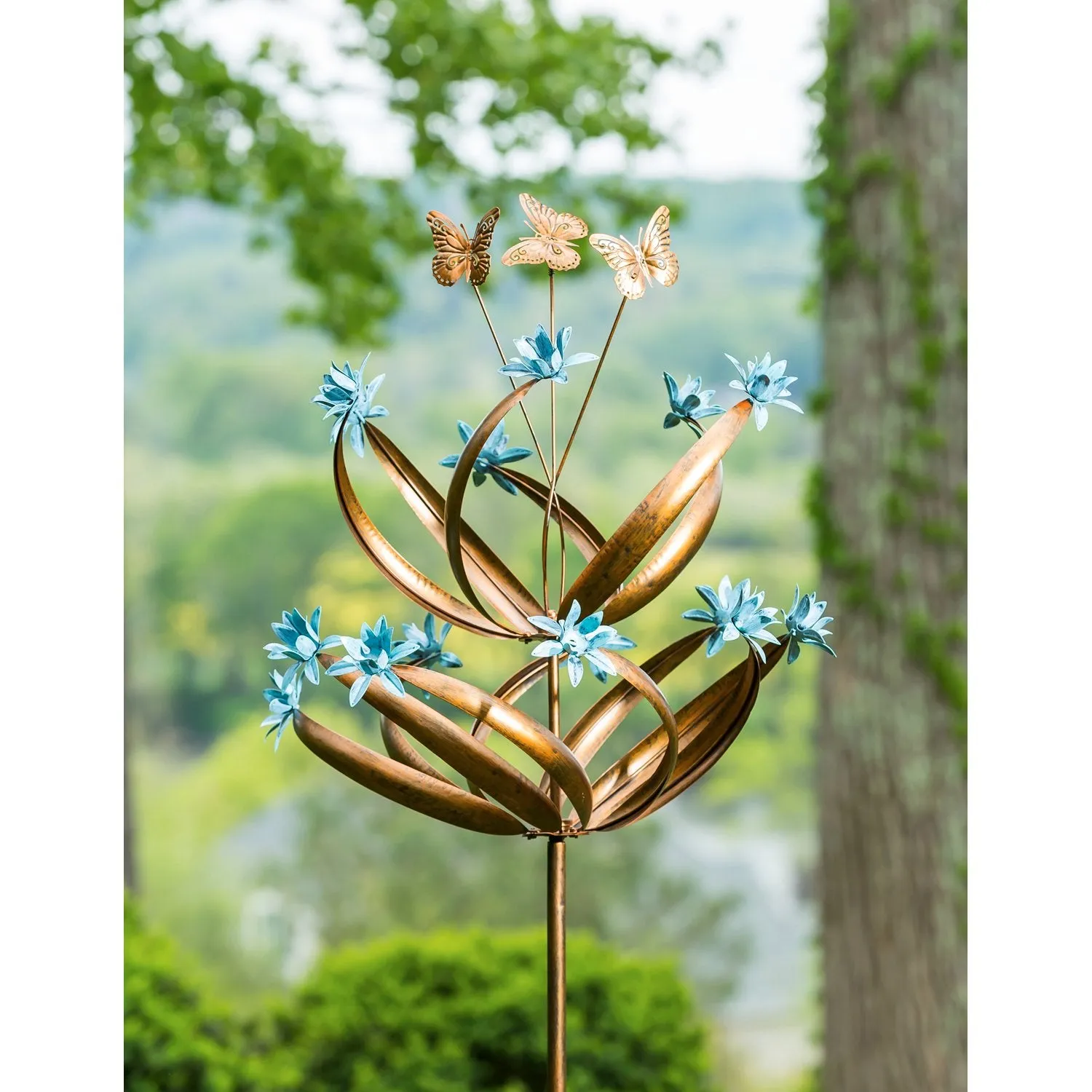 Evergreen Wind,84" H Wind Spinner, Butterfly Swirls and Flower Motions,24x24x84 Inches
