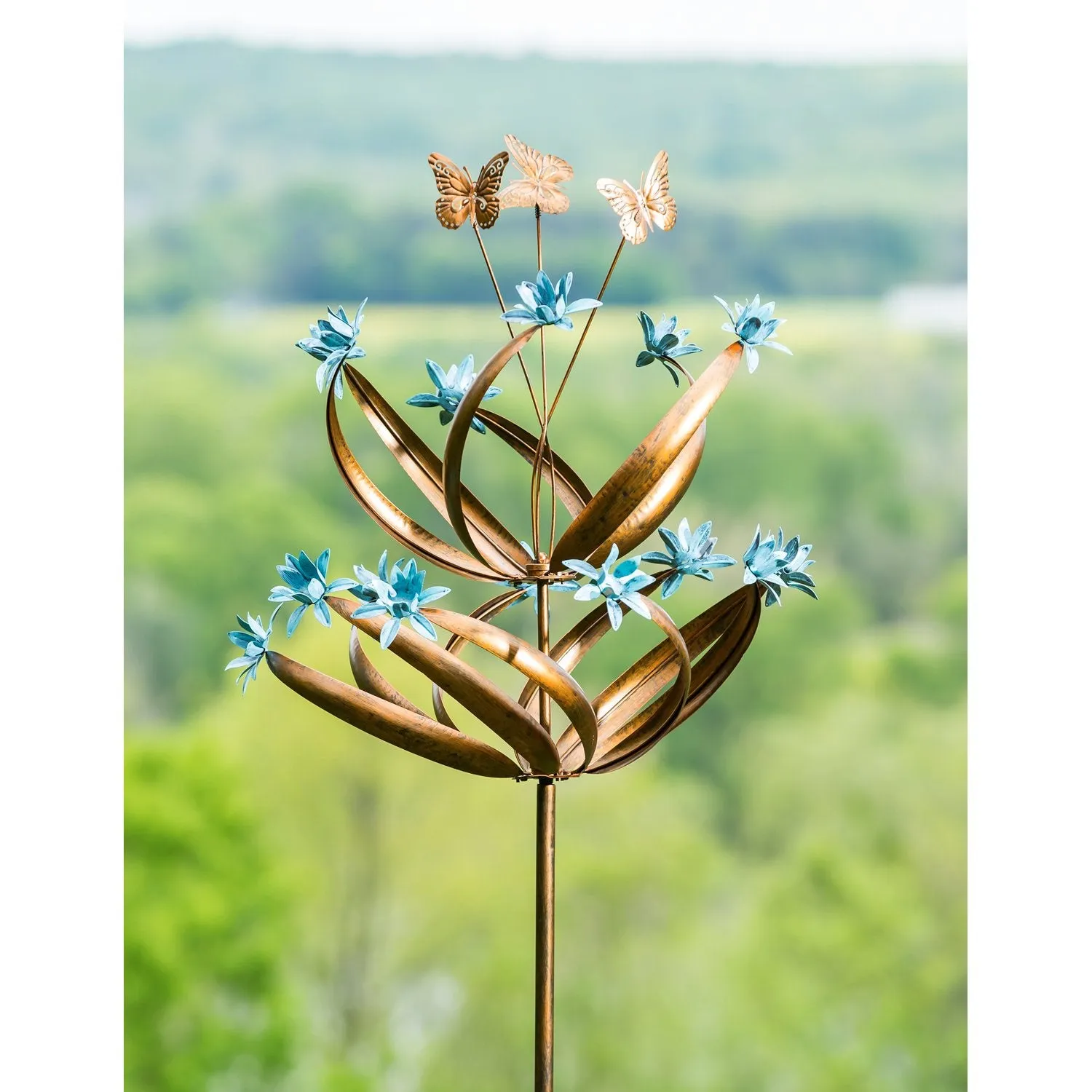 Evergreen Wind,84" H Wind Spinner, Butterfly Swirls and Flower Motions,24x24x84 Inches