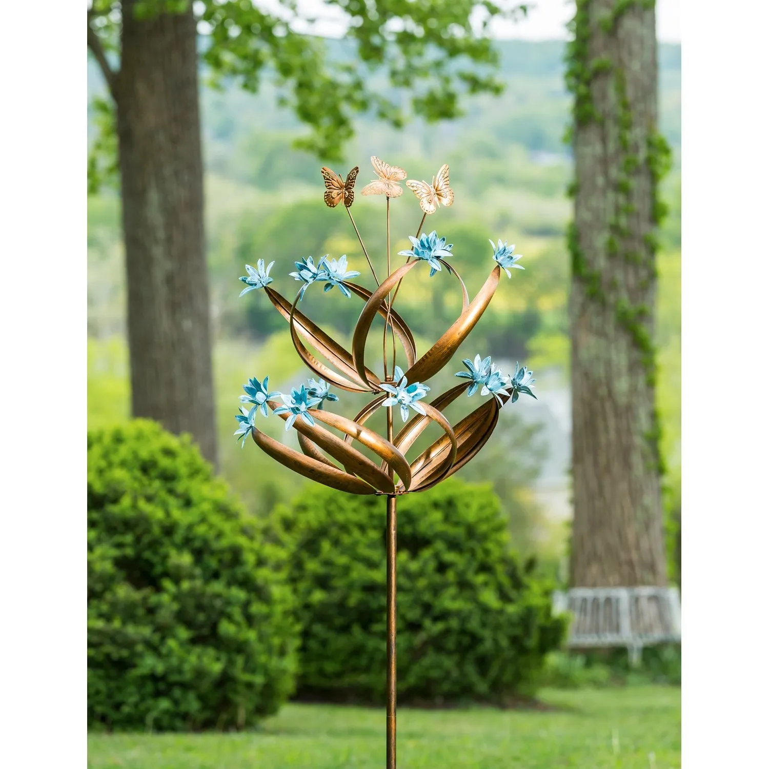 Evergreen Wind,84" H Wind Spinner, Butterfly Swirls and Flower Motions,24x24x84 Inches