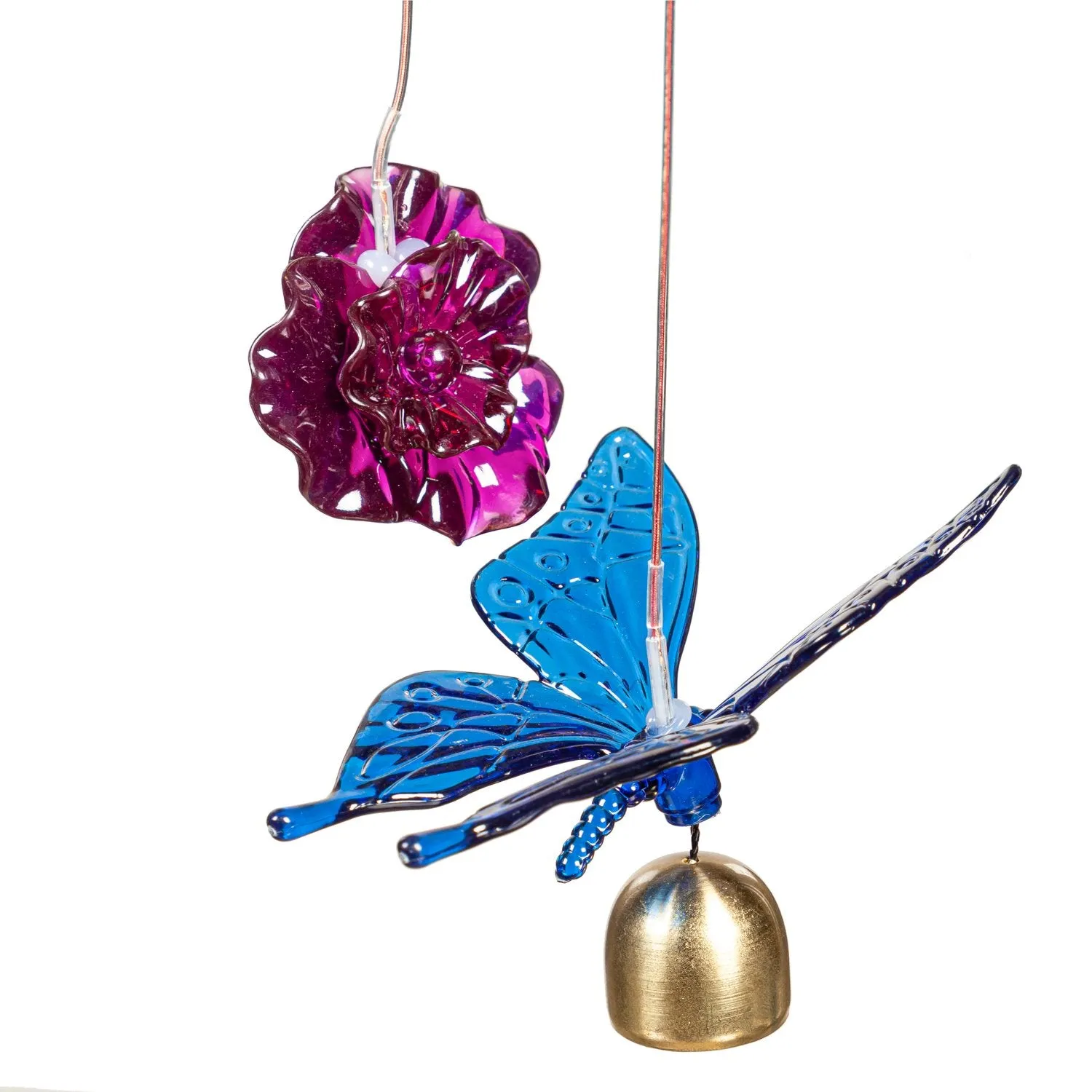 Evergreen Wind,Color Changing Solar Mobile, Blue & Purple Butterfly with Bells,4.88x4.88x29.25 Inches