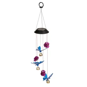 Evergreen Wind,Color Changing Solar Mobile, Blue & Purple Butterfly with Bells,4.88x4.88x29.25 Inches