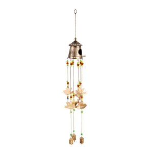 Evergreen Wind,Gold Metal Birdhouse Wind Chime,5.5x4x30 Inches