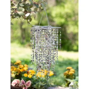 Evergreen Wind,Silver Mirrored Star-Shaped Outdoor Chandelier with Solar Lights,12x12x29.5 Inches