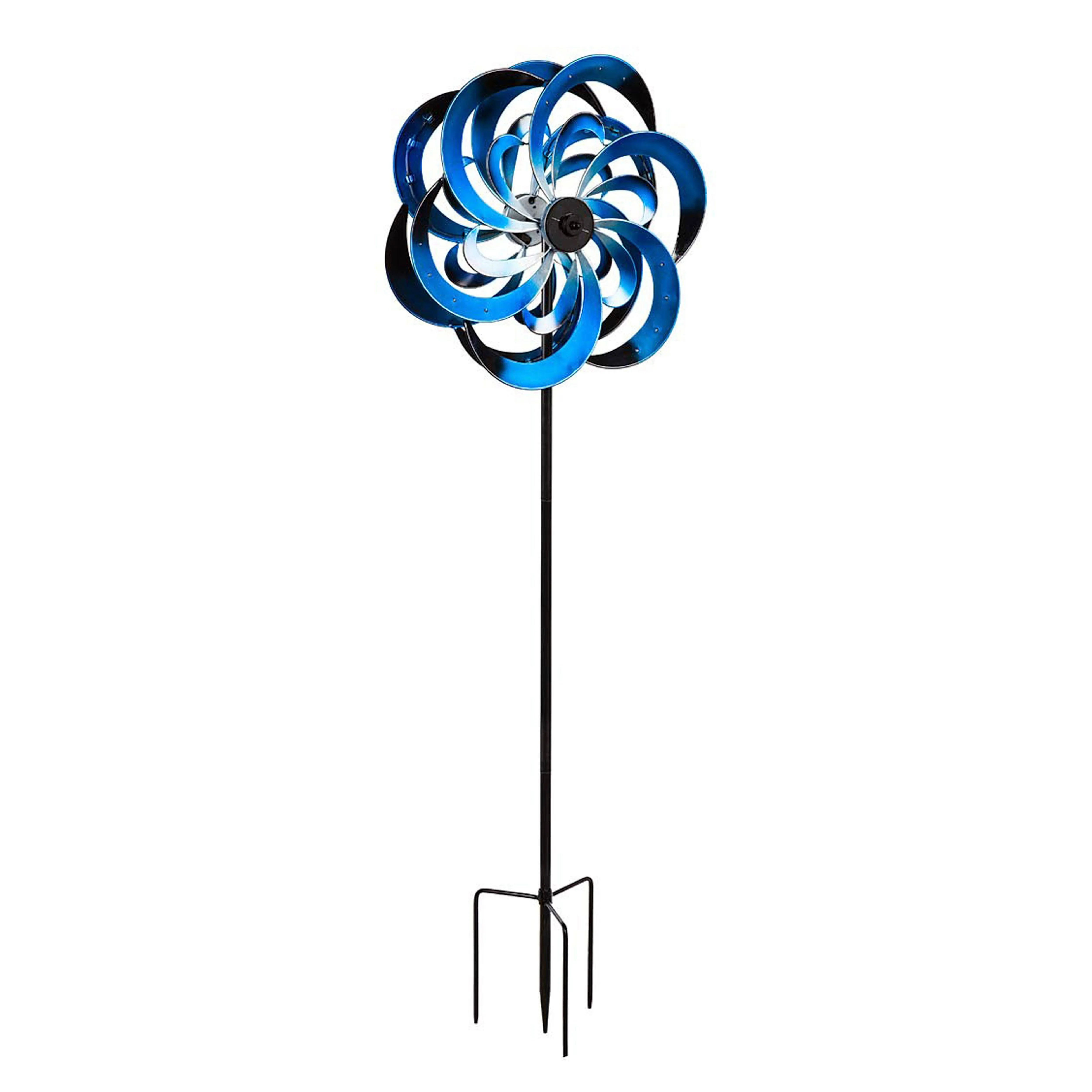 Evergreen Wind,Solar Blue Waves Metal Wind Spinner,24.25x10.25x75 Inches