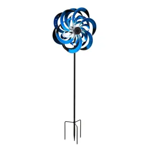 Evergreen Wind,Solar Blue Waves Metal Wind Spinner,24.25x10.25x75 Inches