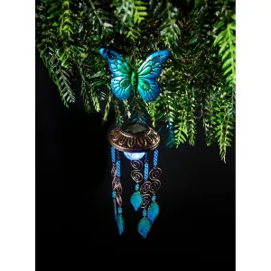 Evergreen Wind,Solar Metallic Butterfly Windchime,5.1x5.1x23.62 Inches