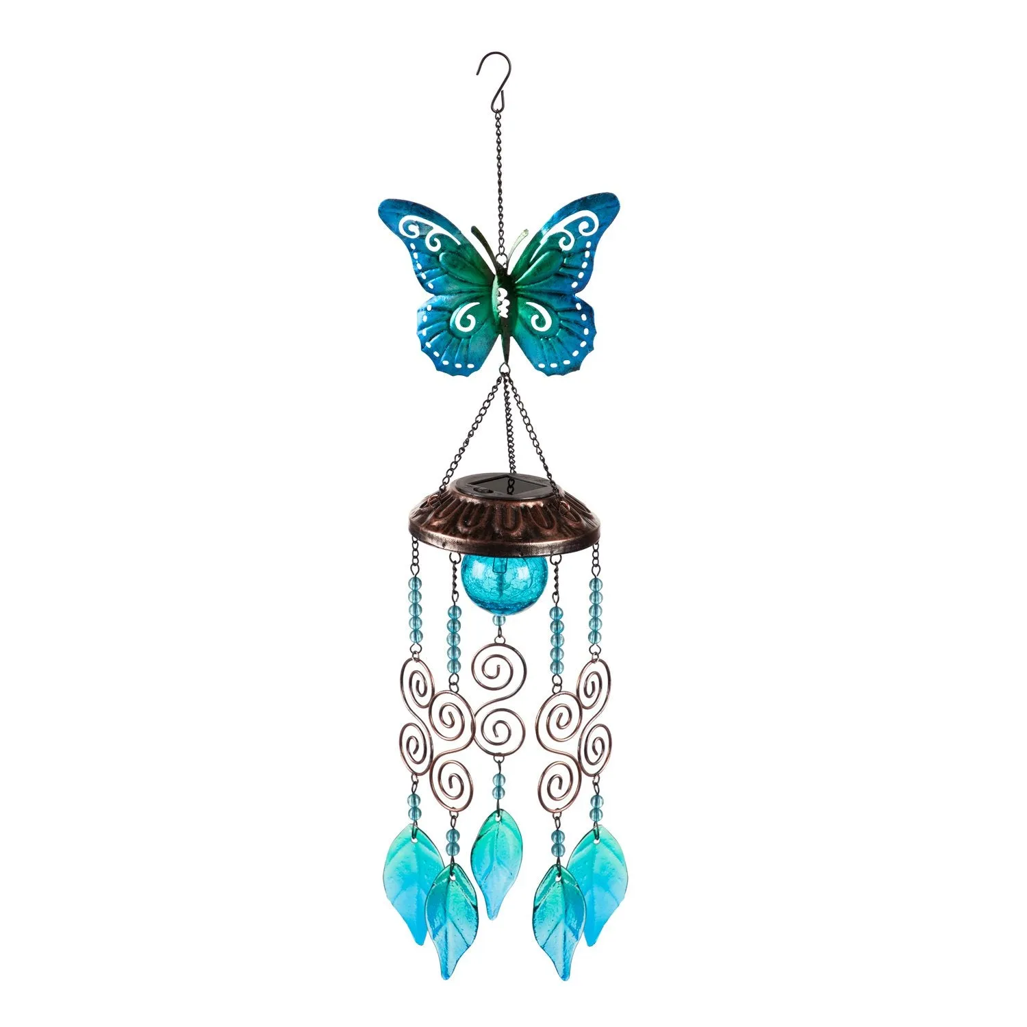 Evergreen Wind,Solar Metallic Butterfly Windchime,5.1x5.1x23.62 Inches