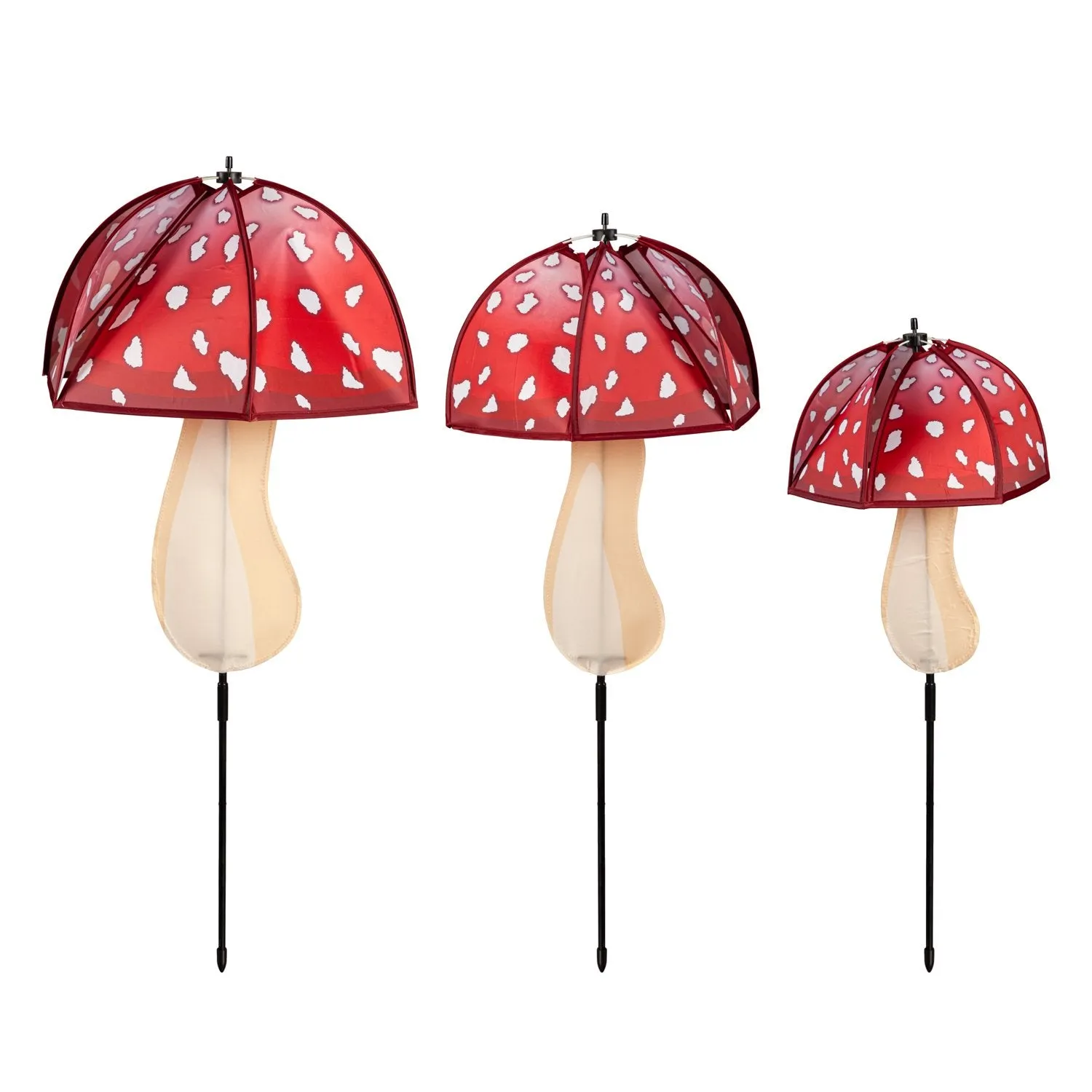 Evergreen Wind,Welcome Friends Mushroom Garden Pinwheel Spinners, Set of 3,13x13x30.25 Inches