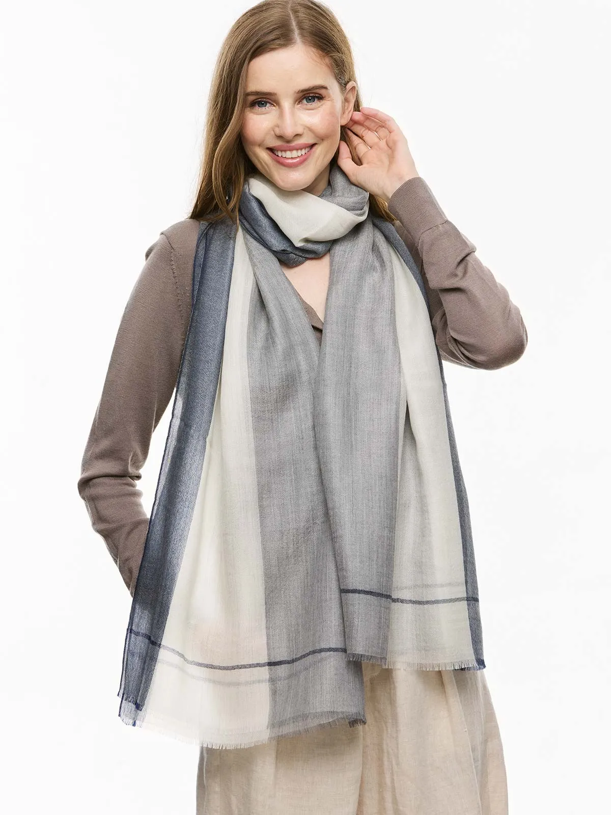 Featherlight Blue White Cashmere Scarf