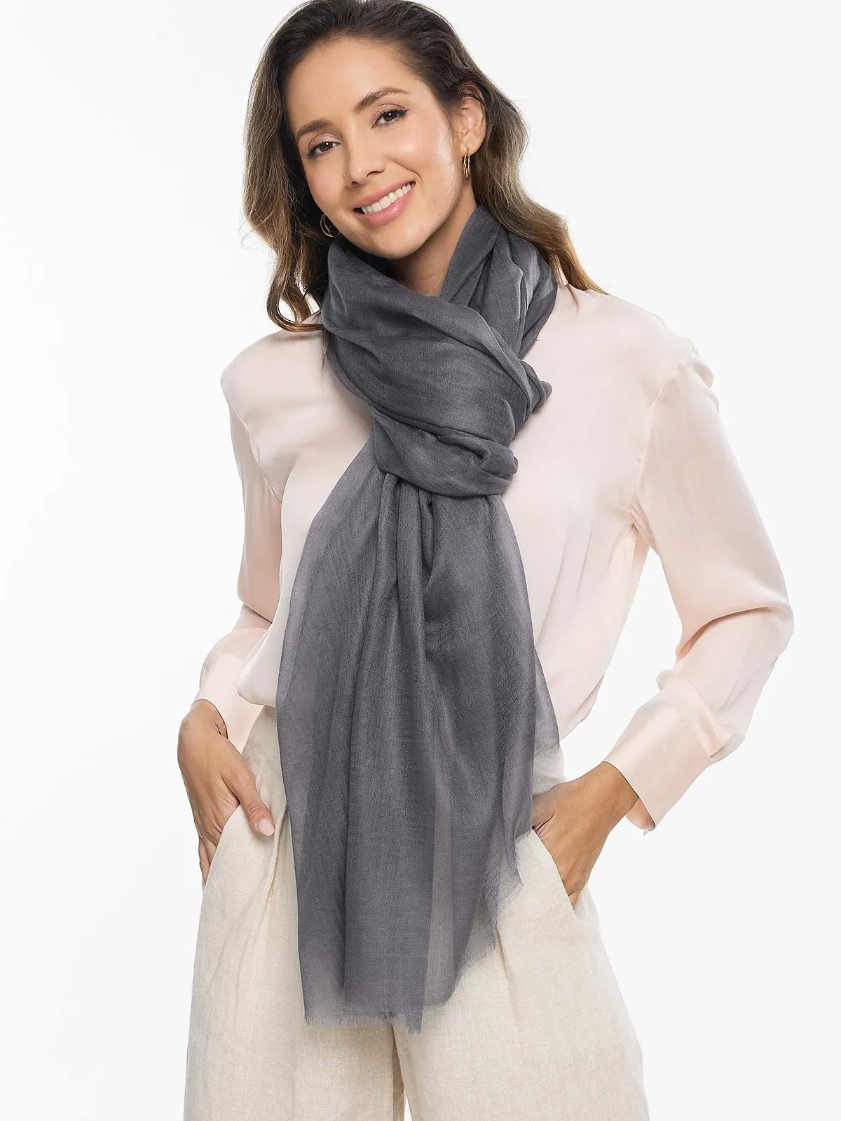 Featherlight Charcoal Gray Cashmere Scarf