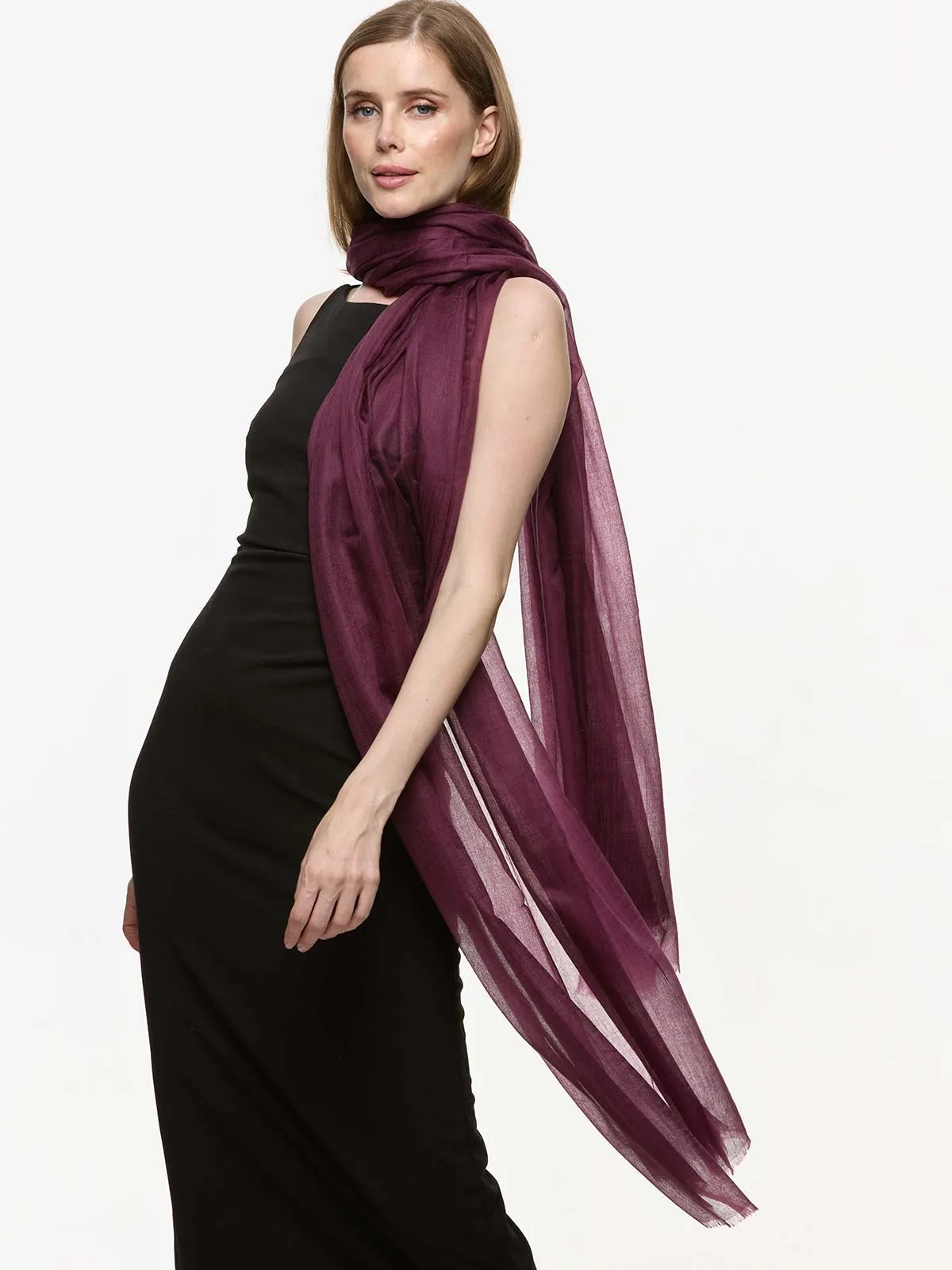 Featherlight Mauve Wine Cashmere Scarf