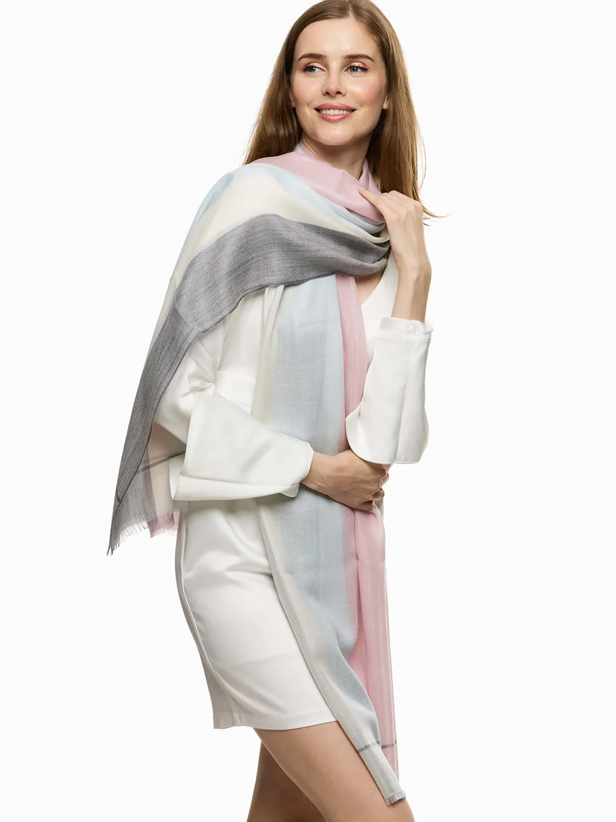 Featherlight Pink Blue Cashmere Scarf