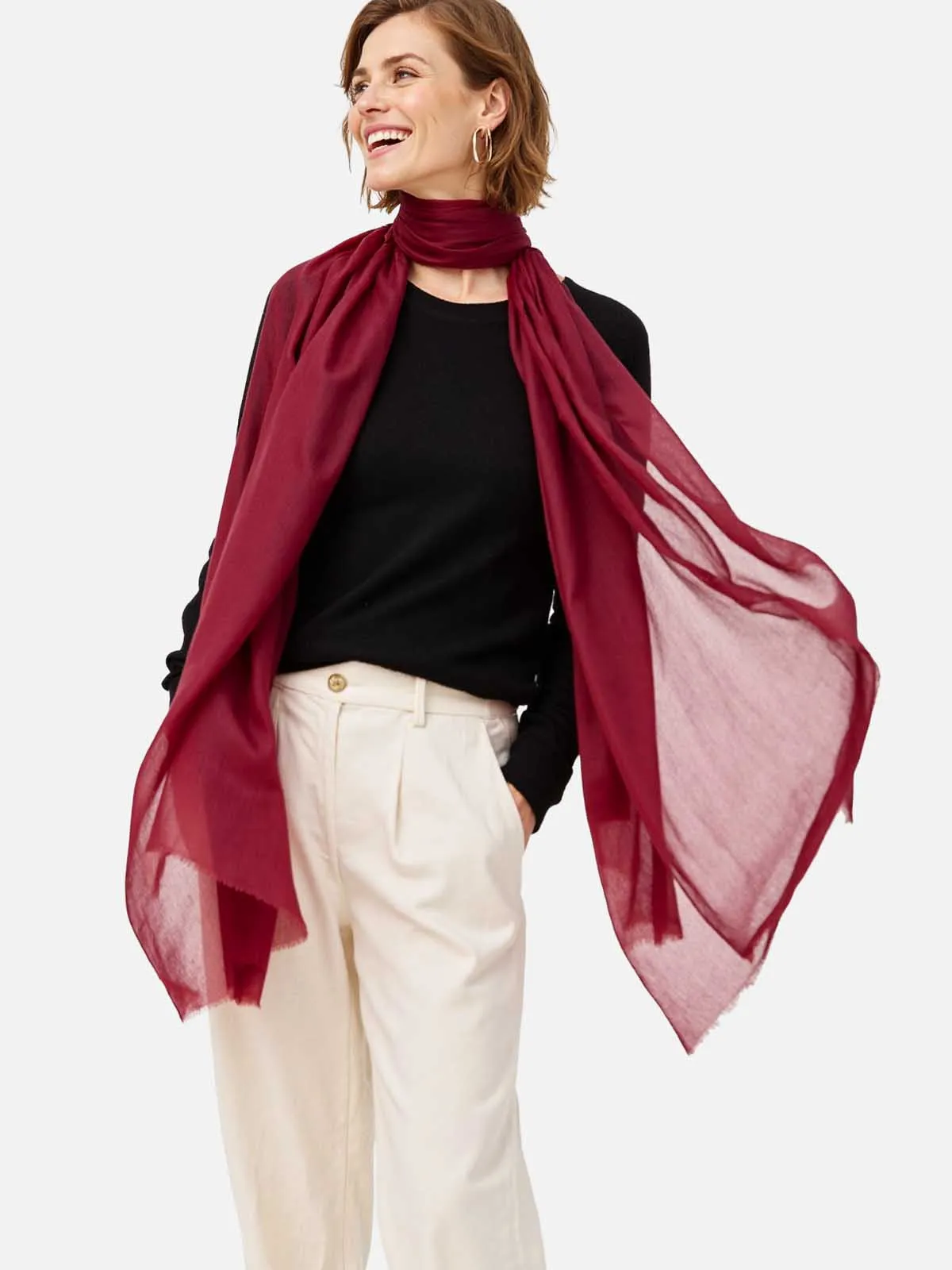 Featherlight Wine Red Cashmere Scarf
