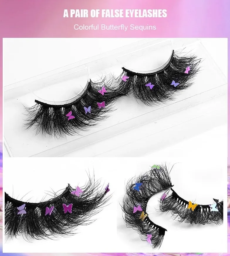 Fofosbeauty Glitter Sequins False Eyelashes, 3D Fluffy Wispy Faux Mink Lashes