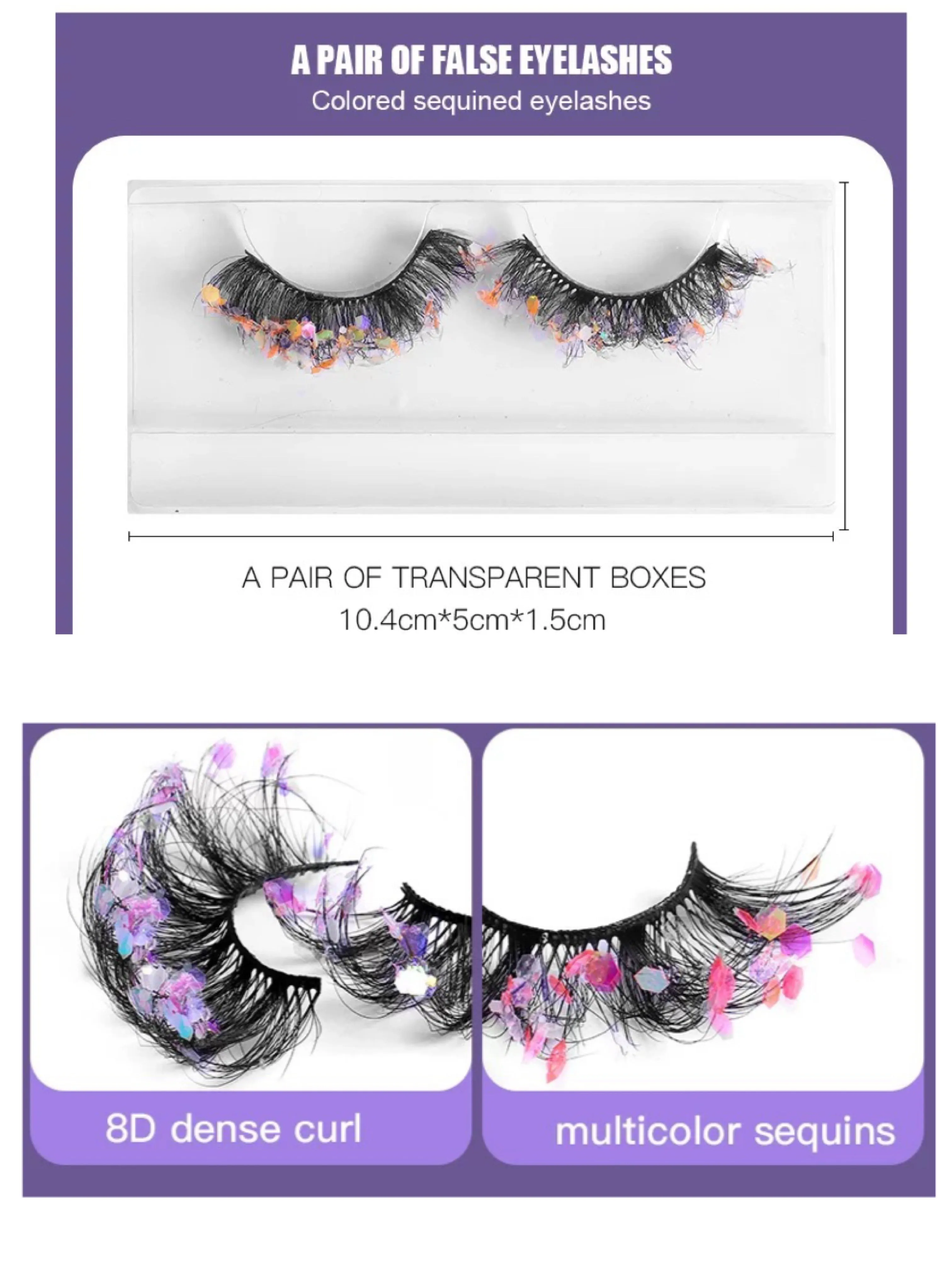 Fofosbeauty Glitter Sequins False Eyelashes, 3D Fluffy Wispy Faux Mink Lashes