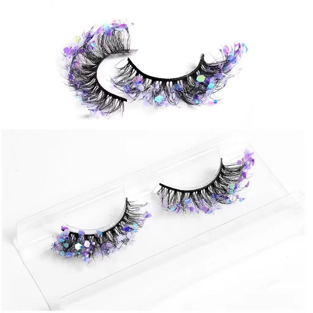 Fofosbeauty Glitter Sequins False Eyelashes, 3D Fluffy Wispy Faux Mink Lashes