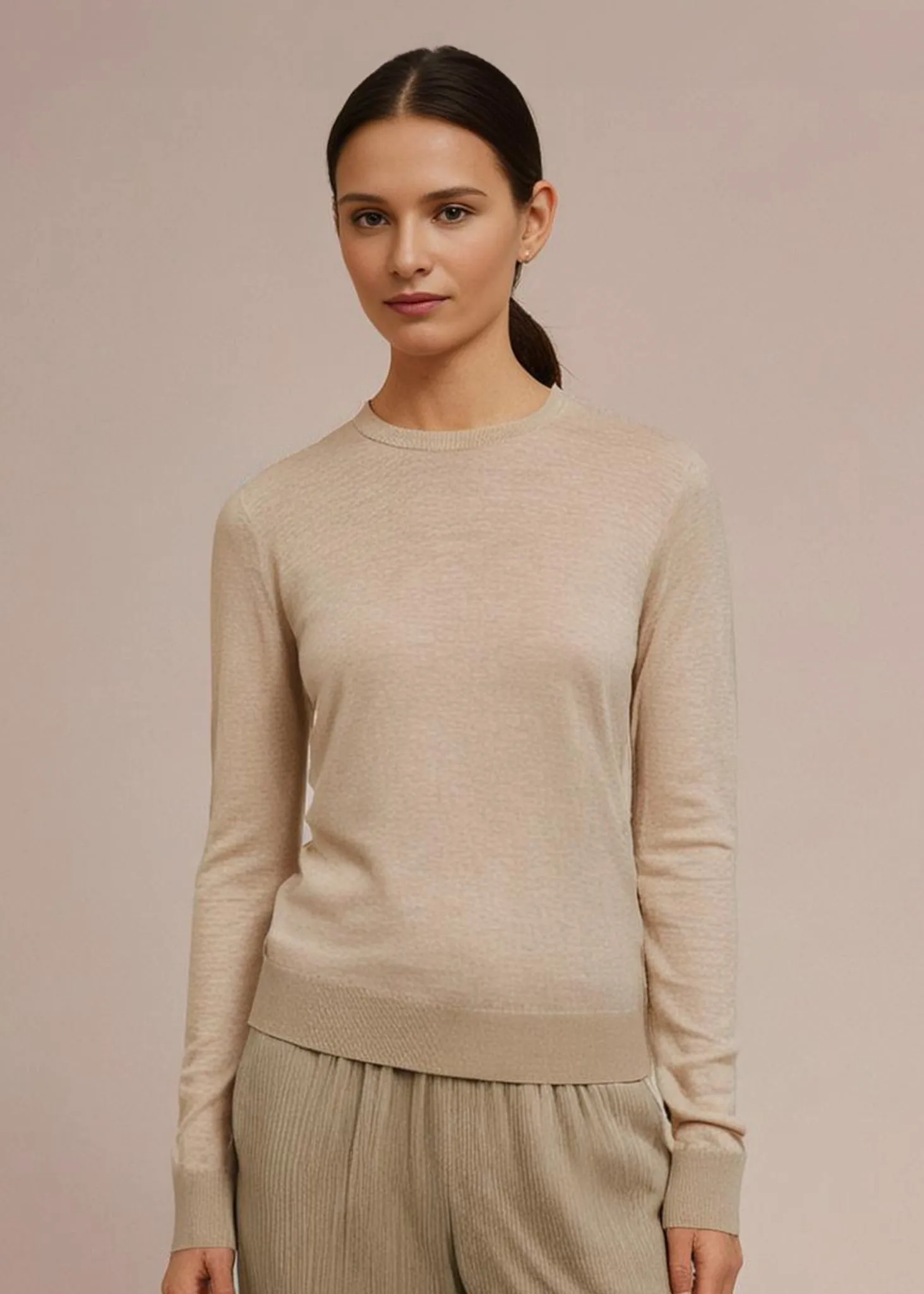 Freya Cotton Cashmere Crew Neck Jumper In Sand