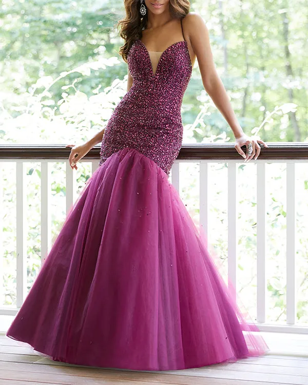 Glamorous 2019 Mermaid Evening Dresses Beaded Bodice V-Neck Tulle Formal Dress