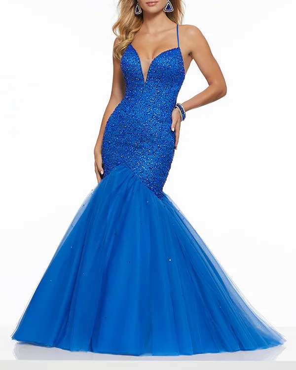 Glamorous 2019 Mermaid Evening Dresses Beaded Bodice V-Neck Tulle Formal Dress