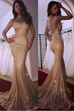 Glamorous Long Sleeve 2019 Mermaid Prom Dress With Sequins,MP458