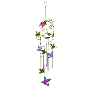 Glass and Metal Flower with Hummingbird Windchime,2wc1992