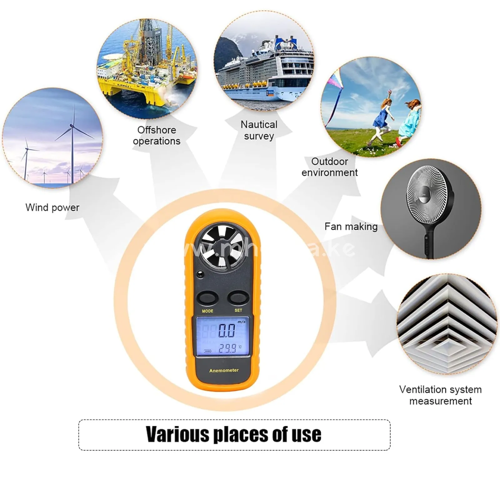 GM 816 Handheld Anemometer, Digital Wind Speed Meter Air Flow Meter for Measuring Wind Speed Temperature and Wind Chill, Portable Wind Gauge for HAVC Drone Sailing Fishing(LCD Backlight)