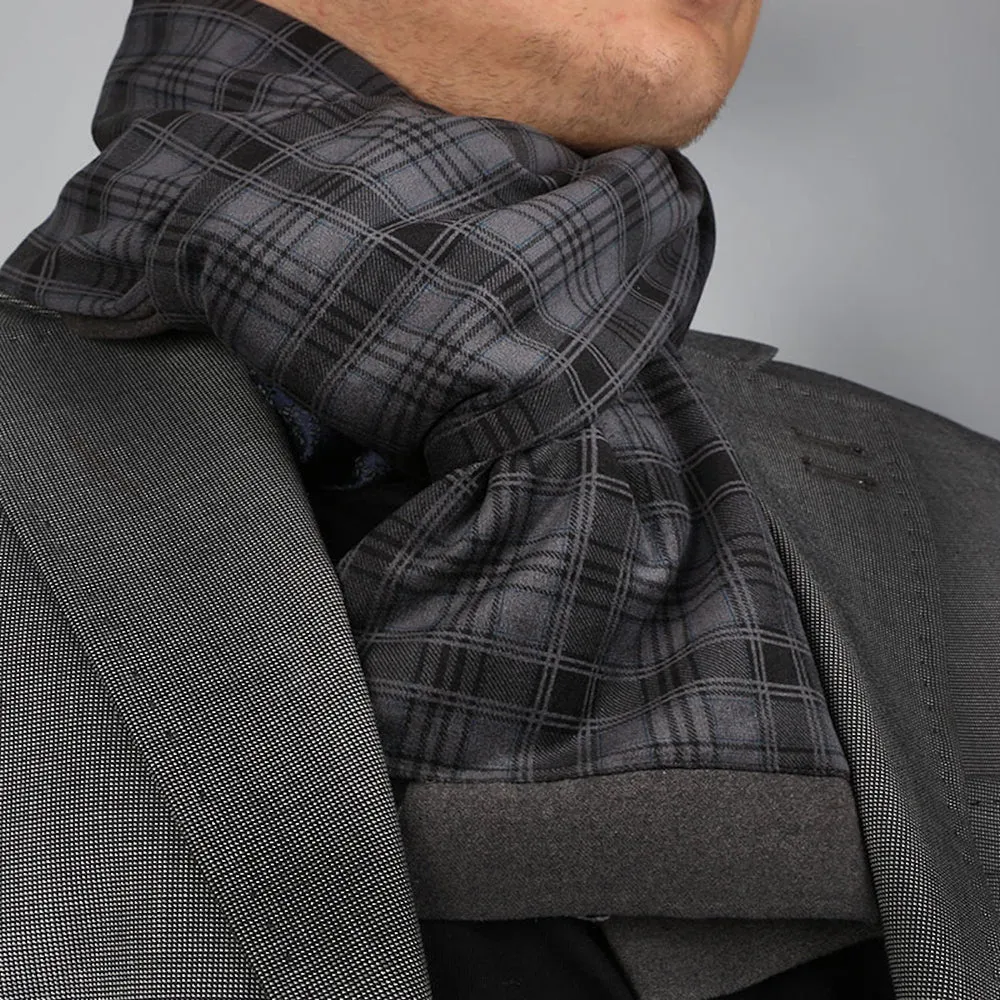 Gray Black Mens Silk Scarf - Designer neck scarf for winters