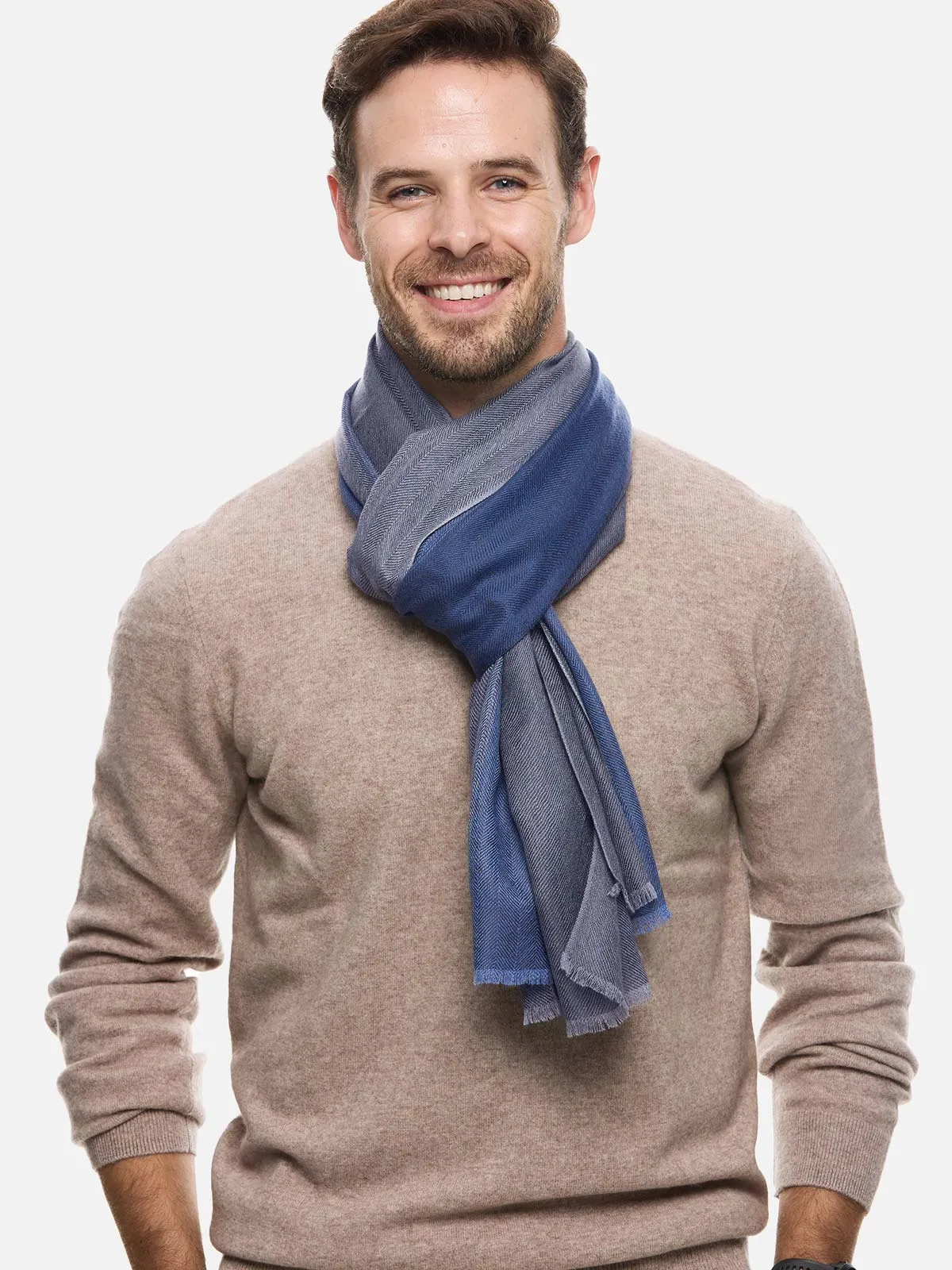 Gray Herringbone Mens Cashmere Scarf