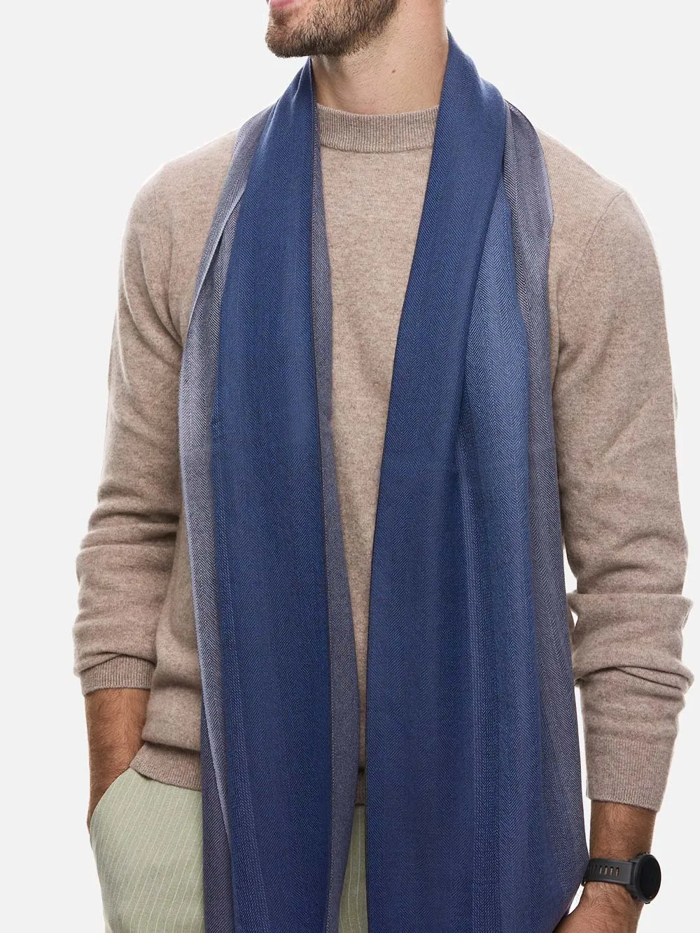 Gray Herringbone Mens Cashmere Scarf