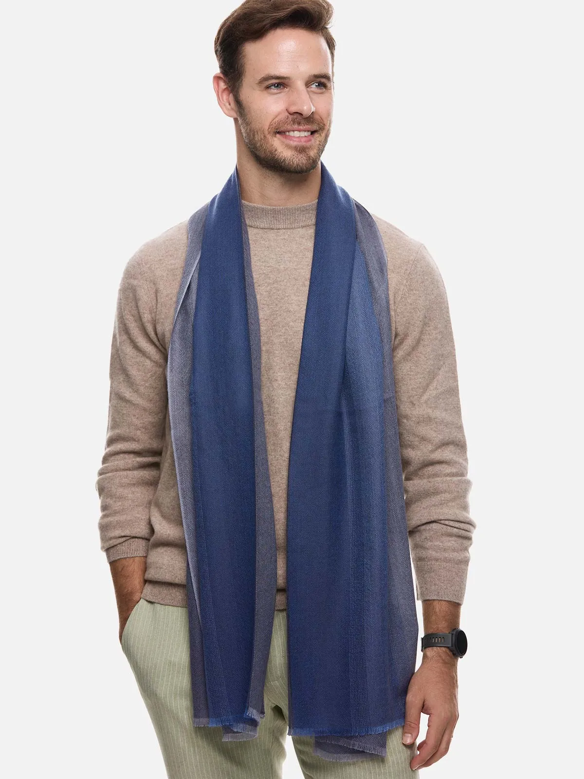 Gray Herringbone Mens Cashmere Scarf