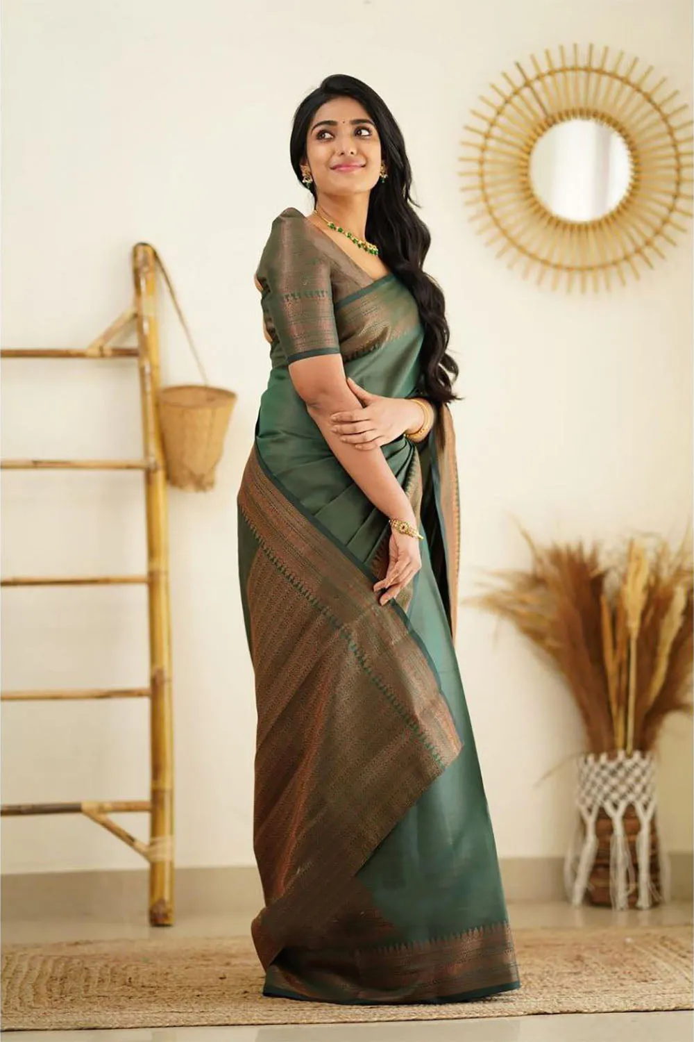 Green Soft Silk Saree With Zari Weaving Work