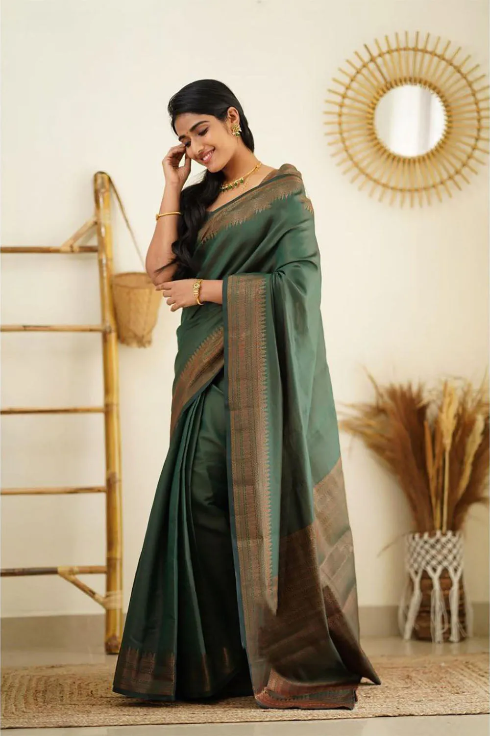 Green Soft Silk Saree With Zari Weaving Work