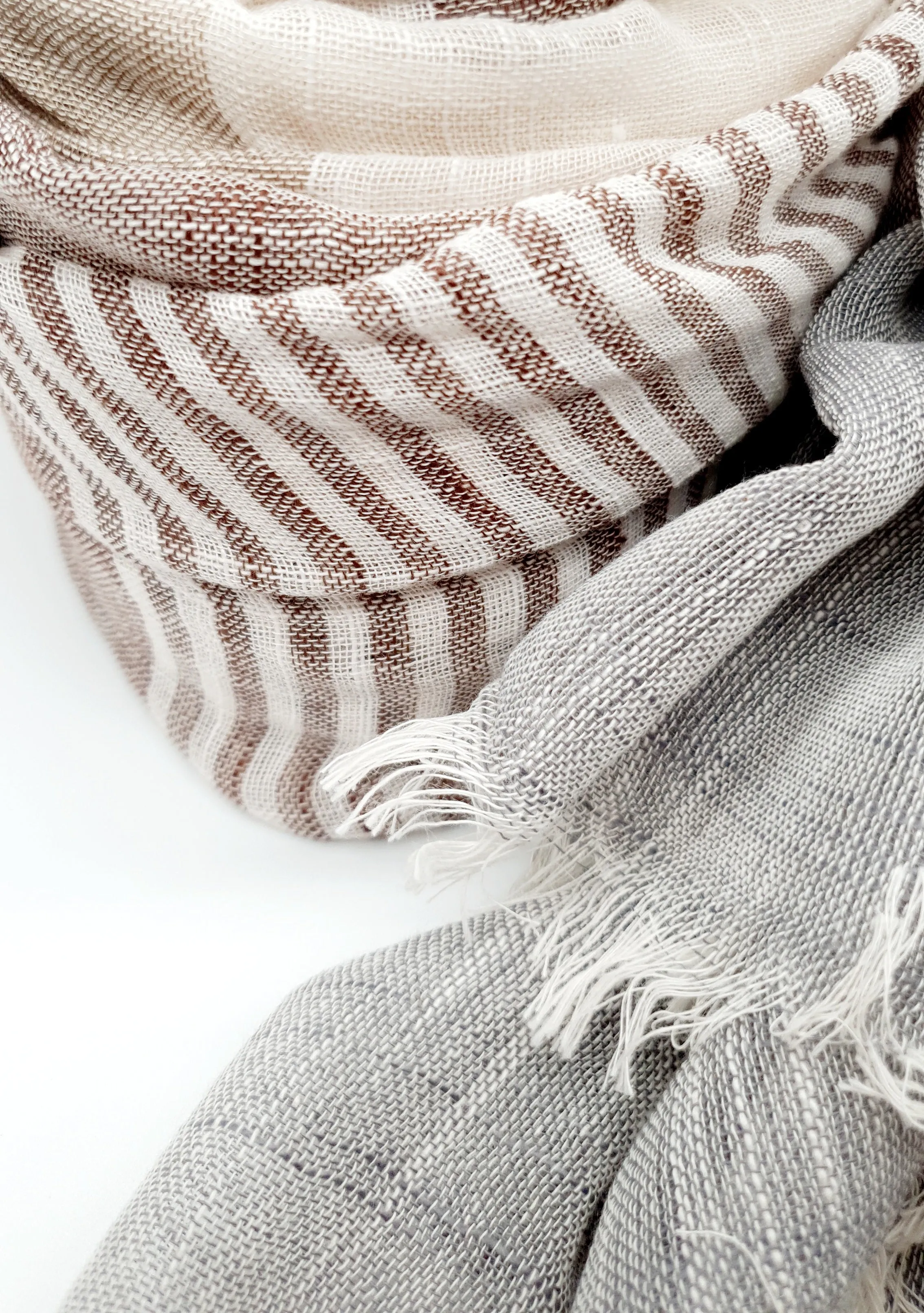 Grimaud Scarf Coffee Grey Stripe