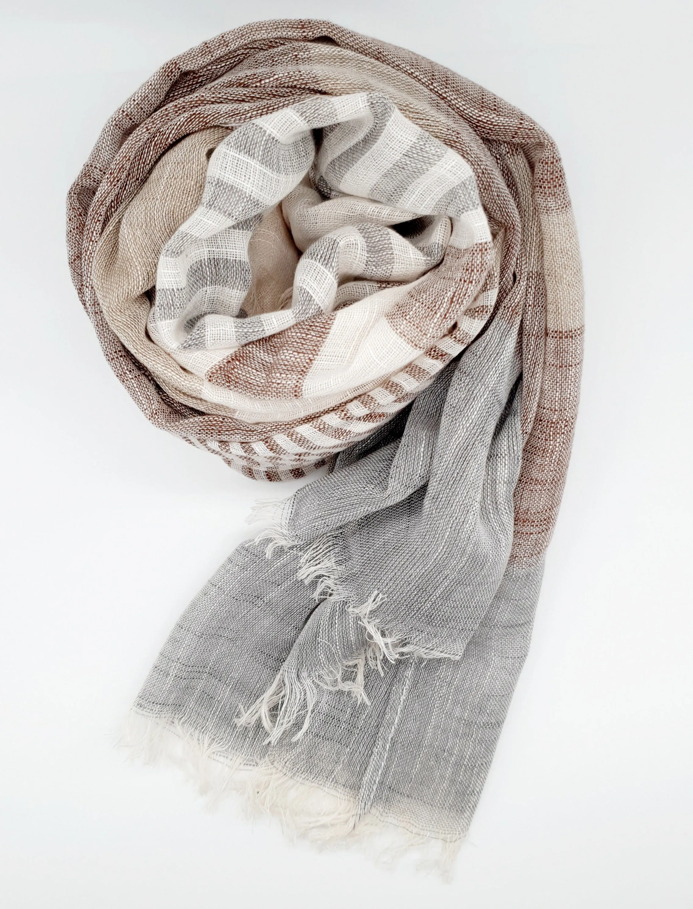 Grimaud Scarf Coffee Grey Stripe