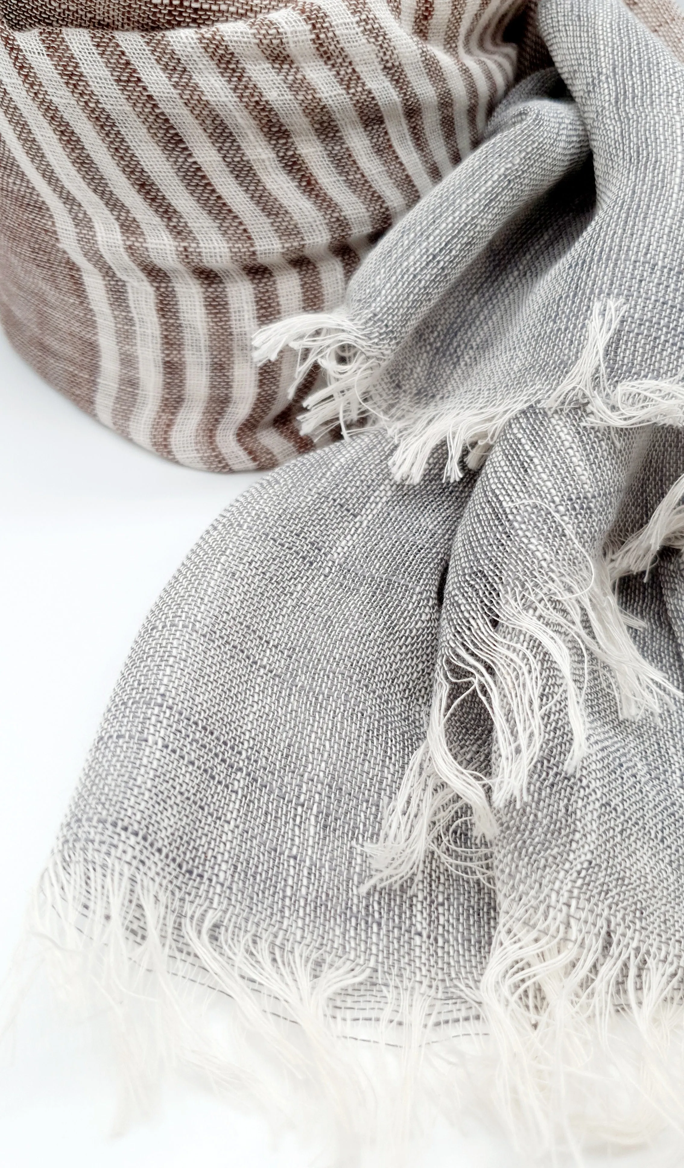 Grimaud Scarf Coffee Grey Stripe