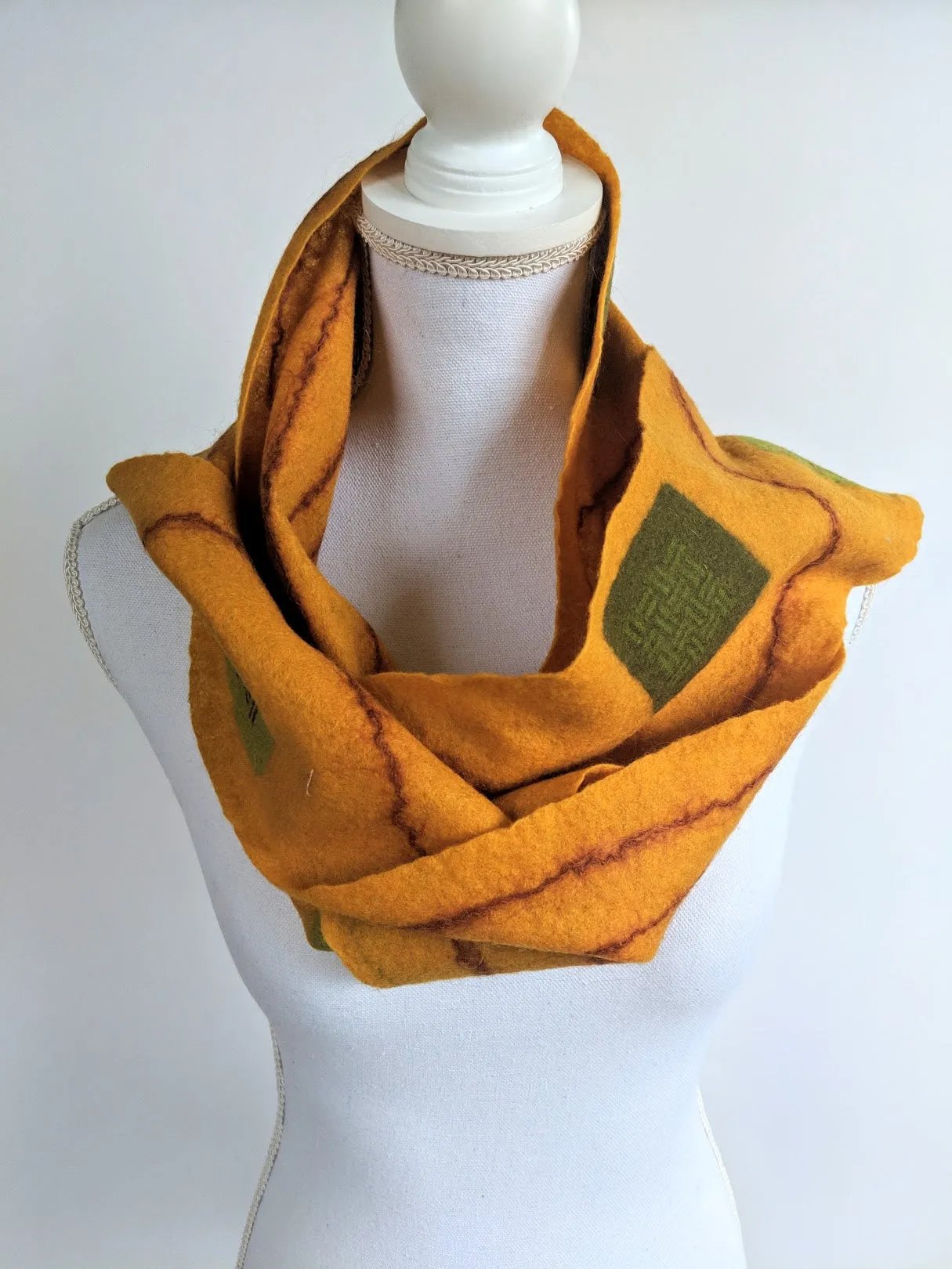 Hand Felted Block Printed Merino Scarf