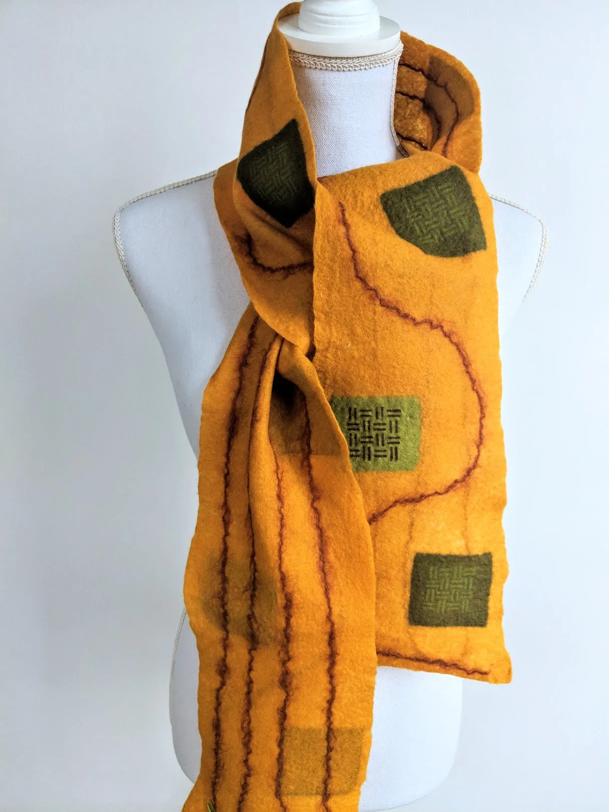 Hand Felted Block Printed Merino Scarf