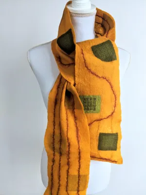 Hand Felted Block Printed Merino Scarf