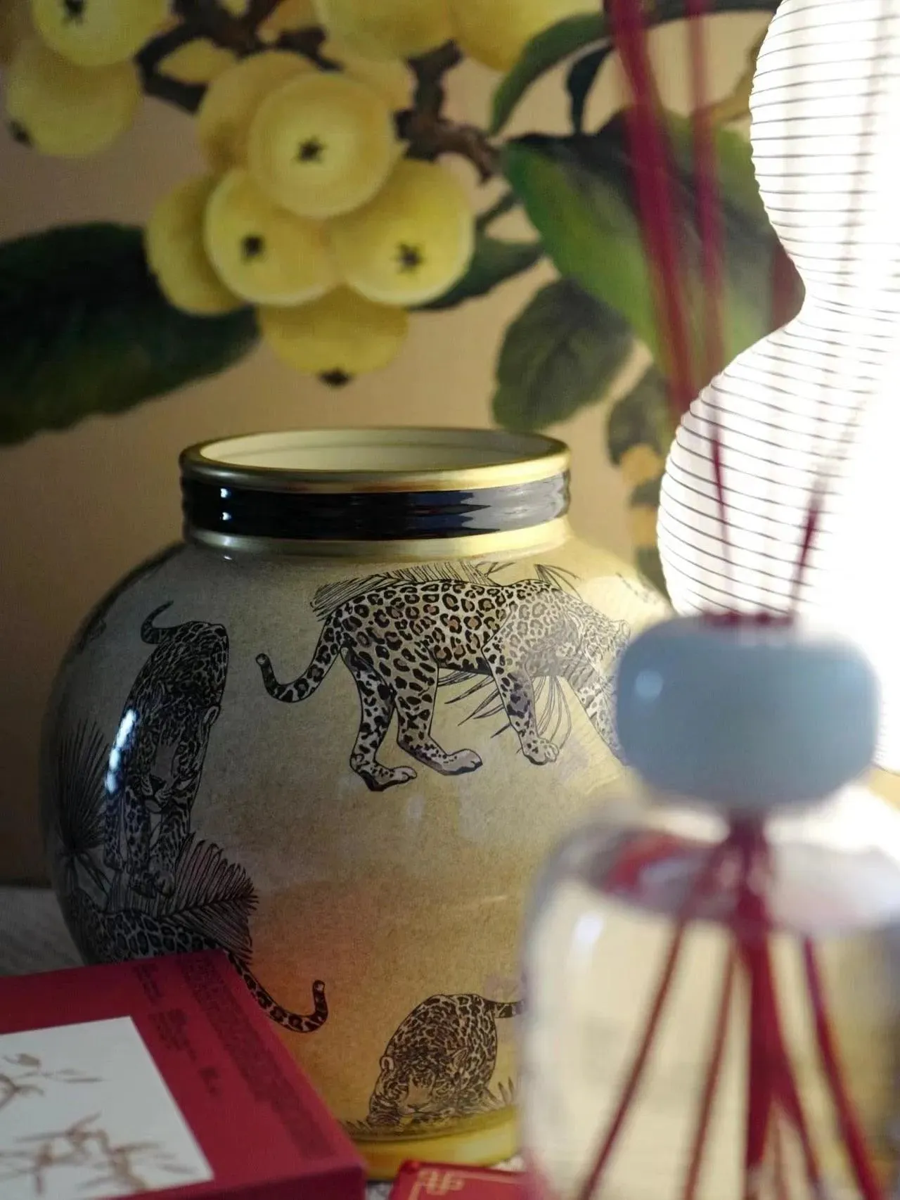 Hand-Painted Tiger Rosy Decorative Glazed Jar