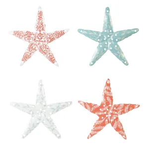 Handpainted Seafoam and Coral Metal Starfish, 4 Asst,6m580