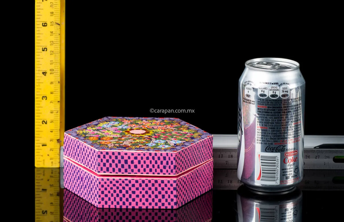 Hexagonal Wooden Box Pink & Purple Decorated with Flowers