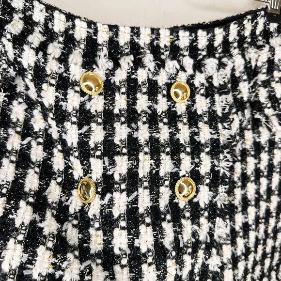 House of Harlow Black and White Checkered Wool Blend Tweed Mini Skort Skirt Lg