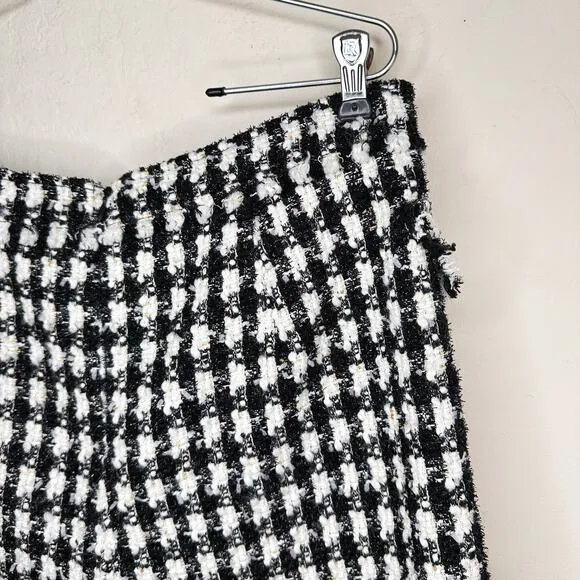 House of Harlow Black and White Checkered Wool Blend Tweed Mini Skort Skirt Lg