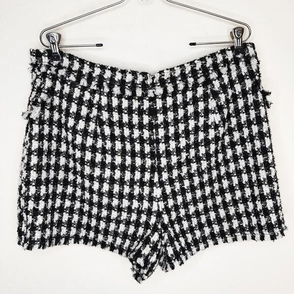 House of Harlow Black and White Checkered Wool Blend Tweed Mini Skort Skirt Lg