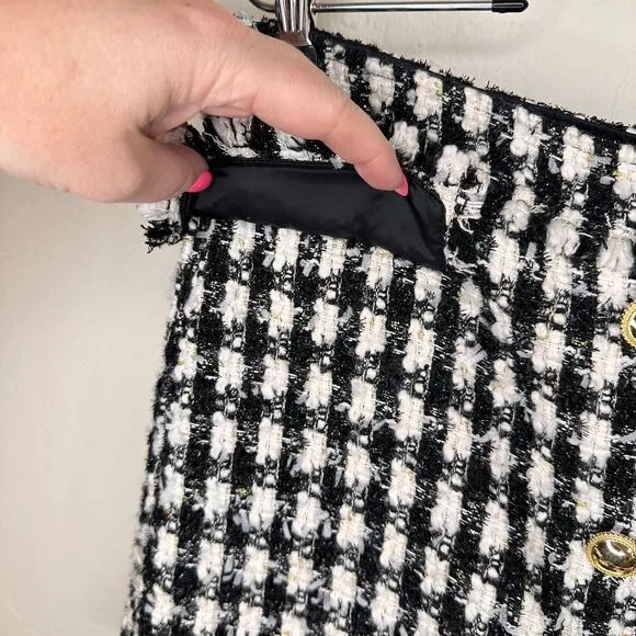 House of Harlow Black and White Checkered Wool Blend Tweed Mini Skort Skirt Lg